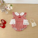 【66-90】ロンパース レッド チェック 可愛い おしゃれ ベビー服 - 画像 (6)