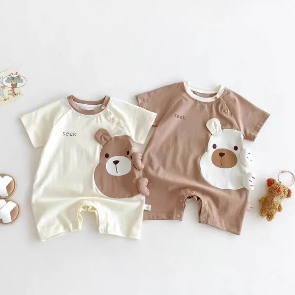 【66-90cm】ロンパース ベビー 半袖 クマ柄 キュート