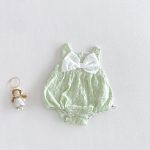【66-90】ロンパース 蝶結び グリーン 女の子 ロンパース - 画像 (2)