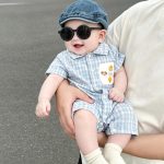 【66-90】ロンパース ブルーチェック 半袖 ベビー服 - 画像 (4)