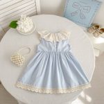 【66-130】ロンパースorワンピース フリル襟 ブルー 姉妹服 - 画像 (5)