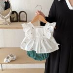 【66-100】トップス&ブルマ 花刺繡 グリーン 女の子 可愛い セットアップ - 画像 (6)