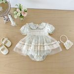 【66-90】ロンパース グリーン 花 プリンセス おしゃれ 女の子 - 画像 (4)