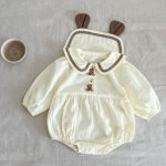 【66-90】ロンパース クマ柄 セーラー風 シンプル 着心地良い ベビー服 - 画像 (2)