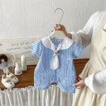 【66-90】ロンパース ストライプ ブルー ベビー服 - 画像 (4)