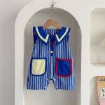 【66-100】ロンパース ブルー ストライプ 可愛い ベビー服 - 画像 (3)