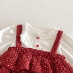 【66-90】ロンパース レイヤード ドット レッド 可愛い ベビー服 - 画像 (11)