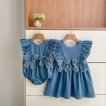 【66-130】デニムロンパースorワンピース 姉妹服 ダブル 蝶結び付き - 画像 (12)