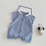 【66-90】ロンパース クマロゴ チェック セーラー 可愛い ベビー服 - 画像 (6)