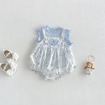 【66-90】ロンパース&シャツ ブルーフラワー 可愛い 女の子 - 画像 (2)