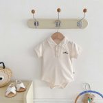 【66-90】ロンパース 半袖 ポロ襟 ロゴ入り シンプル 肌触り良い ベビー服 - 画像 (13)