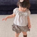 【73-100】セットアップ パフスリーブ 蝶結び シンプル ベビー服 - 画像 (5)