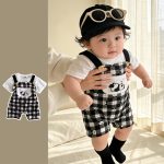 【66-100】セットアップ 可愛い パンダ サロペット&シャツ - 画像 (3)
