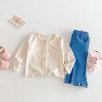【73-120】カーディガンorデニムパンツ 柔らか クリーム シンプル