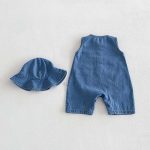 【66-90】オールインワン&帽子 デニム ノースリーブ カジュアル ベビー服 - 画像 (5)