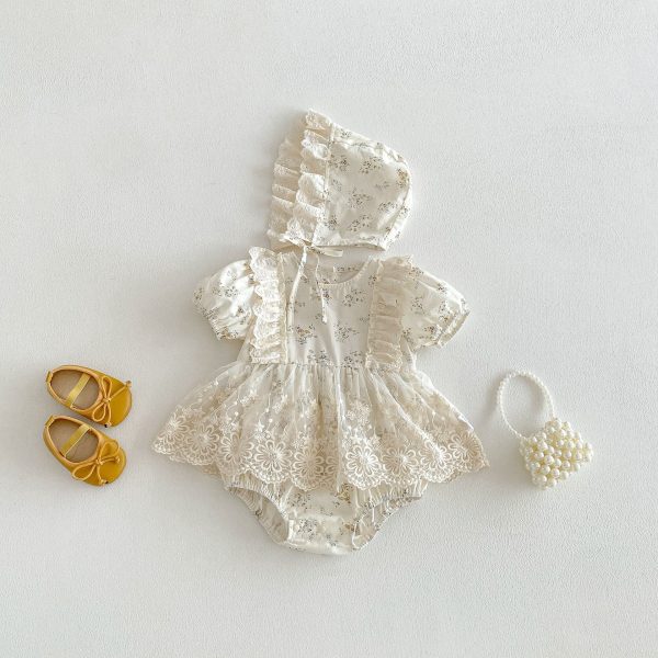 【66-90cm】ロンパース レース フラワー ベビー服