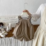 【73-100】セットアップ ブラウン サロペット&シャツ - 画像 (5)