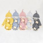 【66-90】ロンパース&レギンス&帽子 ボーダー 肌触り良い シンプル カラフル ベビー服 - 画像 (2)