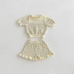 【73-110】セットアップ ベビー 女の子フラワー透かし編み - 画像 (7)