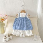 【73-110】セットアップ ブルーチェック トップス&パンツ - 画像 (6)