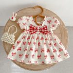 【73-110】ワンピース レッド 蝶結び柄 可愛い 女の子 - 画像 (3)