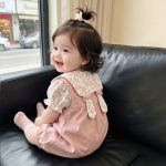 【73-100】セットアップ ピンク ウサギ サロペット＆ブラウス - 画像 (4)