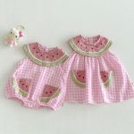 【66-110】ロンパースorワンピース スイカ ノースリーブ 姉妹服 - 画像 (2)