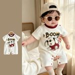 【66-90】ロンパース BOOMドッグプリント 可愛い ベビー服