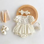 【66-90】ロンパース 可愛い レース ドット 赤ちゃん服 - 画像 (3)