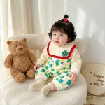 【66-90】ロンパース フラワー柄 スタイ付き 可愛い ベビー服 - 画像 (4)