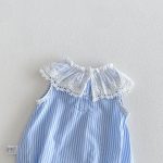 【66-90】ロンパース ブルー ストライプ レース 可愛い ベビー服 - 画像 (6)