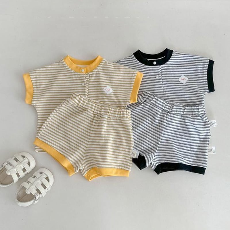 de393995366c0a0fcade1ae620839f87.jpg 【73-110】セットアップ ボーダー Tシャツ&ショートパンツ - 画像 (1)