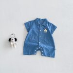【66-90】デニムロンパース ペット柄 ベビー服 - 画像 (2)