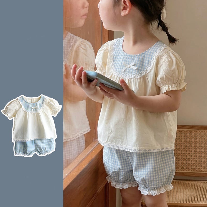 e0adeed7a4a1a3cad12d48fda92dbe9c.jpg 【73-110】ブラウス&パンツ パフスリーブ 女の子 - 画像 (1)