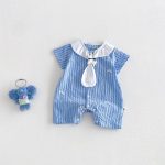 【66-90】ロンパース ストライプ ブルー ベビー服 - 画像 (2)
