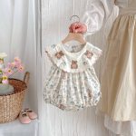 【66-90】ロンパース 熊さん 花柄 おしゃれ ベビー服