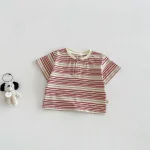 【73-120】半袖Tシャツ ベビー 男の子 ボタン付き ボーダー - 画像 (9)