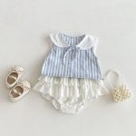 【73-100】トップスorブルマ ストライプ ノースリーブ ベビー服 - 画像 (3)