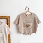 【66-90】ロンパース クマ柄 ポケット付き 半袖 ベビー服 - 画像 (9)