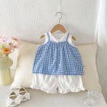 【73-110】セットアップ ブルーチェック トップス&パンツ - 画像 (5)