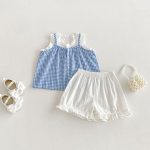 【73-110】セットアップ ブルーチェック トップス&パンツ - 画像 (3)