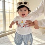 【80-120】セットアップ ゾウ柄 シャツ＆ストライプパンツ - 画像 (8)