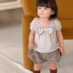 【73-100】セットアップ パフスリーブ 蝶結び シンプル ベビー服 - 画像 (6)