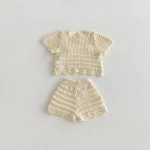 【73-110】セットアップ ベビー 女の子フラワー透かし編み - 画像 (9)