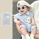 【66-90】ロンパース ブルーチェック 半袖 ベビー服 - 画像 (6)