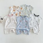 【66-90】ロンパース クマ柄 カートゥーン 可愛い ベビー服