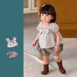【73-100】セットアップ パフスリーブ 蝶結び シンプル ベビー服 - 画像 (3)
