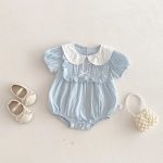 【66-90】ロンパース リボン付き ブルー 可愛い 女の子
