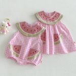 【66-110】ロンパースorワンピース スイカ ノースリーブ 姉妹服 - 画像 (10)