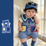【66-100】ロンパース ブルー ストライプ 可愛い ベビー服 - 画像 (4)